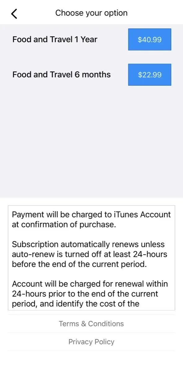 Food paywall screen