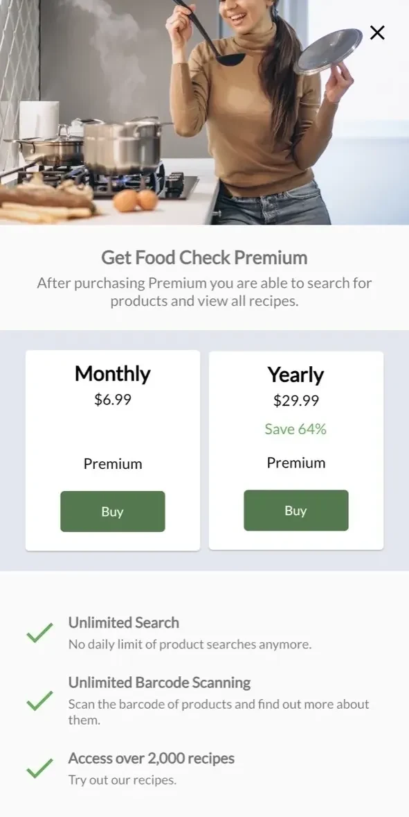 Food Check paywall screen