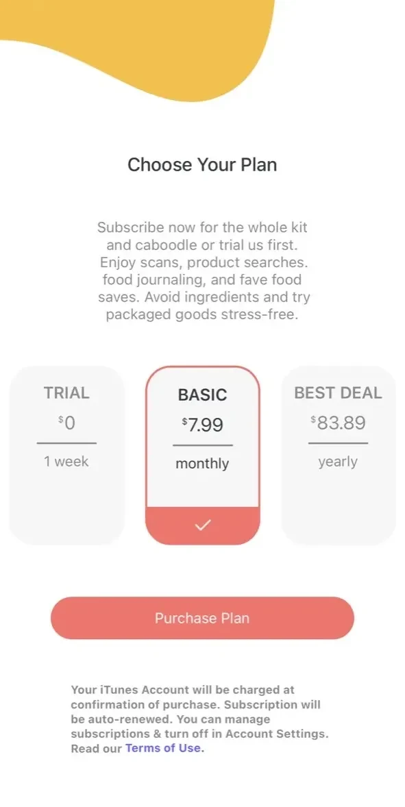 Food ID paywall screen