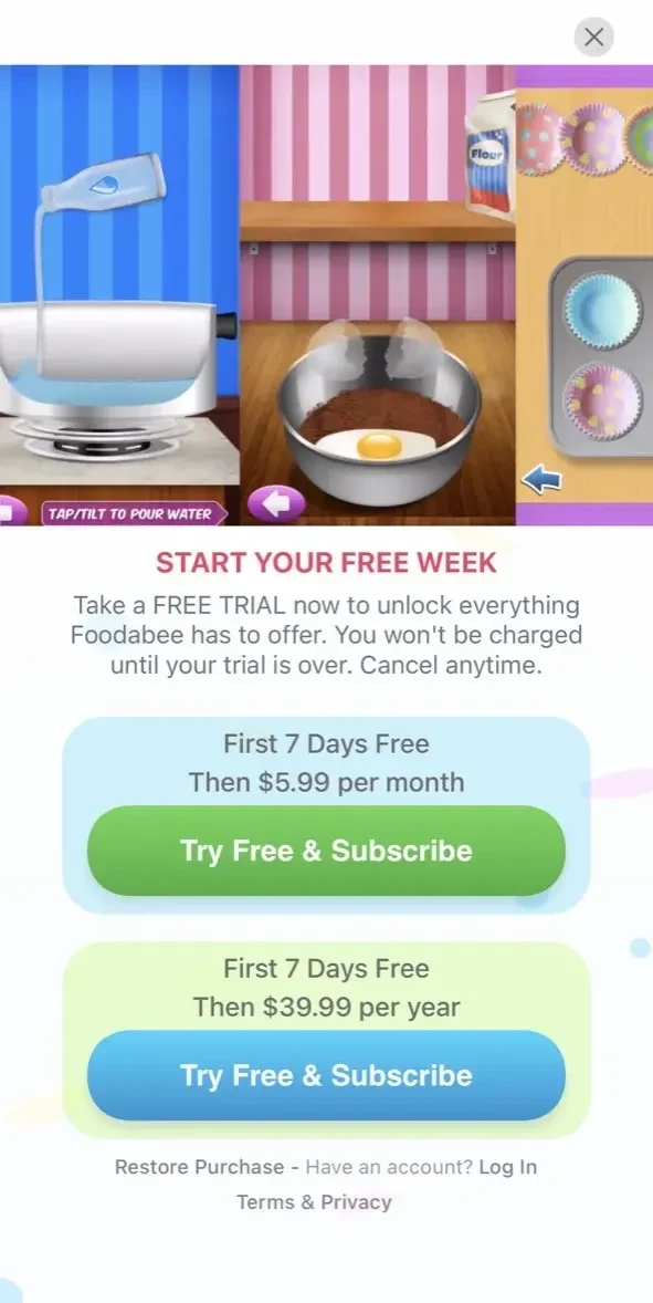 Foodabee paywall screen