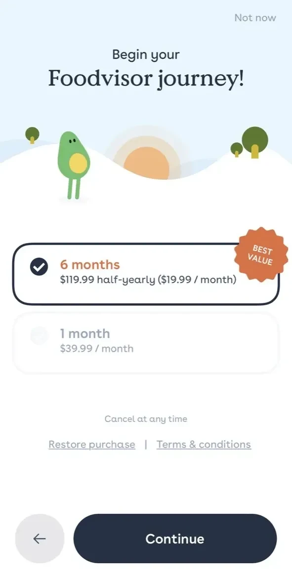 Foodvisor paywall screen