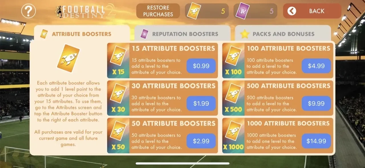 Football Destiny 2 paywall screen
