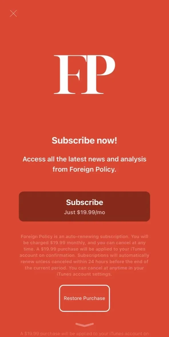 Foreign Policy paywall screen