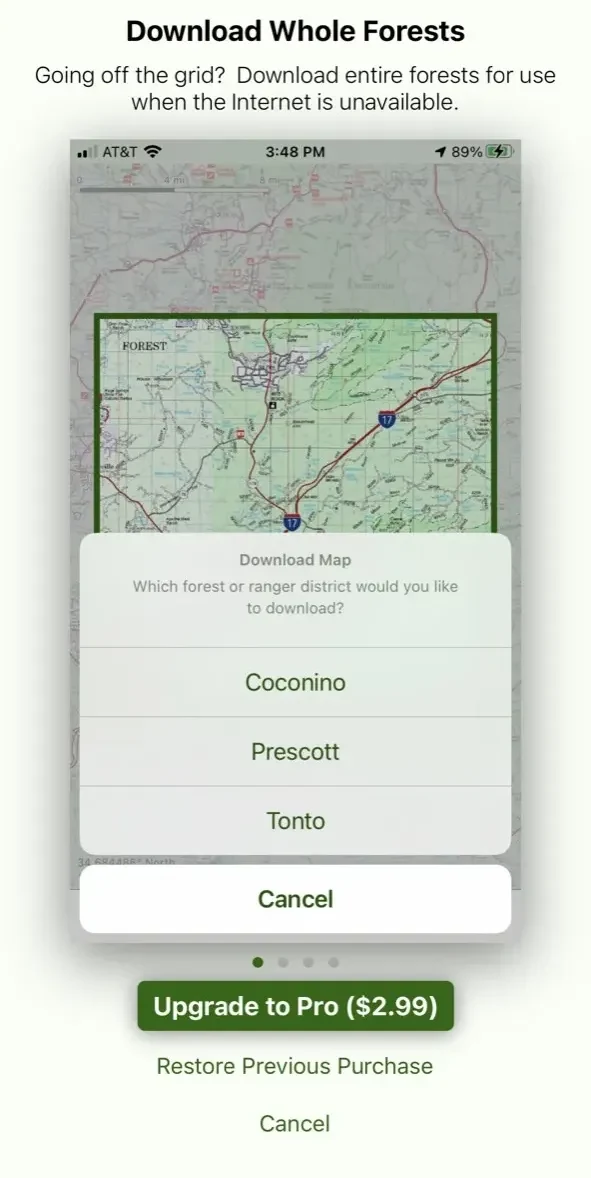 Forest Maps 2 paywall screen
