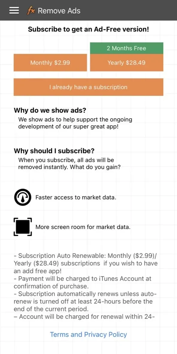 Forex Calendar paywall screen