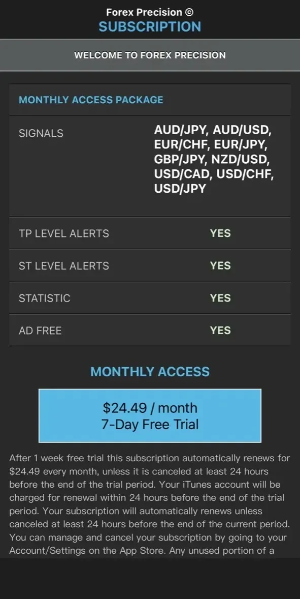 Forex Precision paywall screen