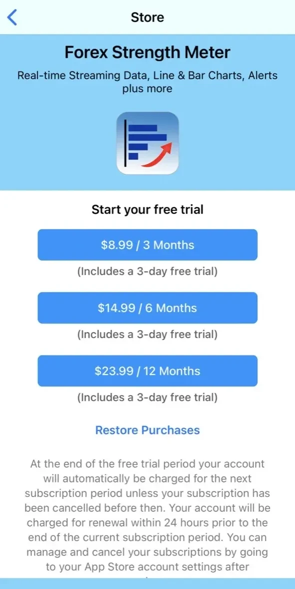 Forex Strength Meter paywall screen