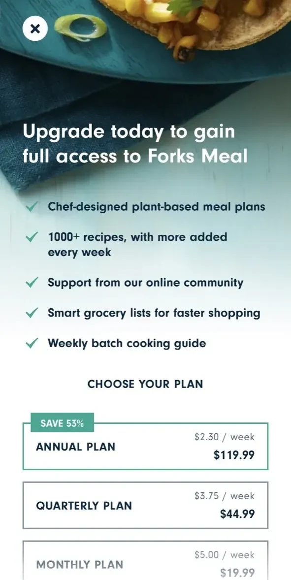 Forks Meal Planner paywall screen