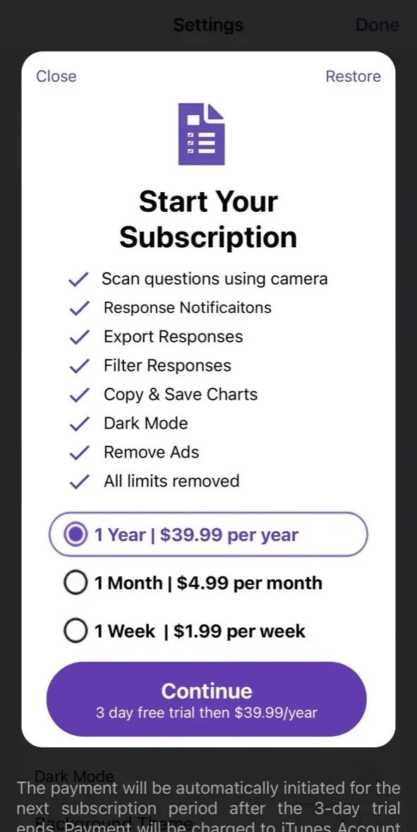 Form paywall screen