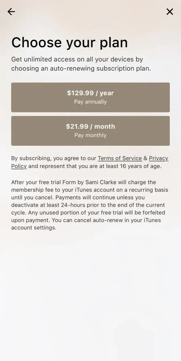 FORM paywall screen