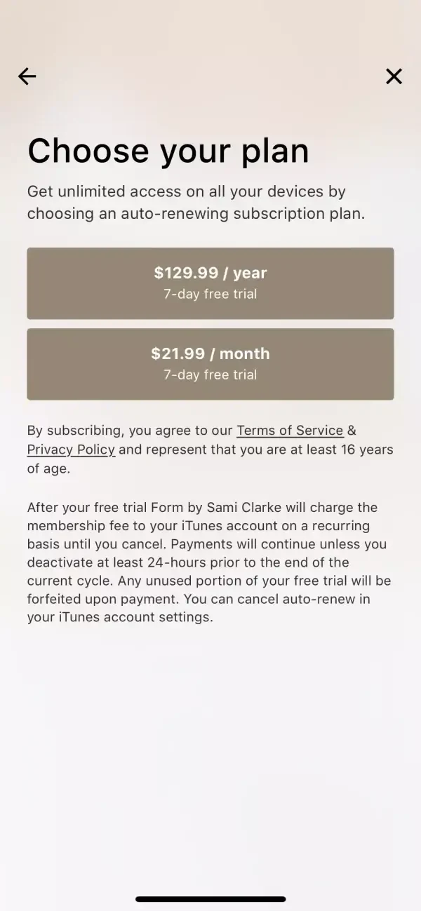 FORM paywall screen