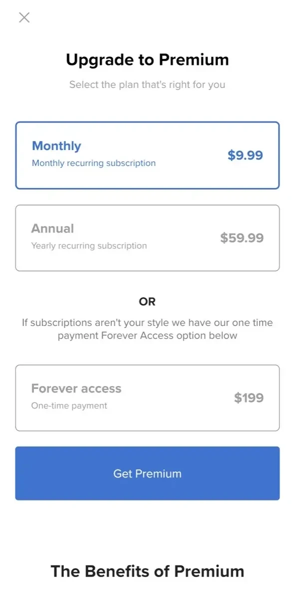 Fortify paywall screen