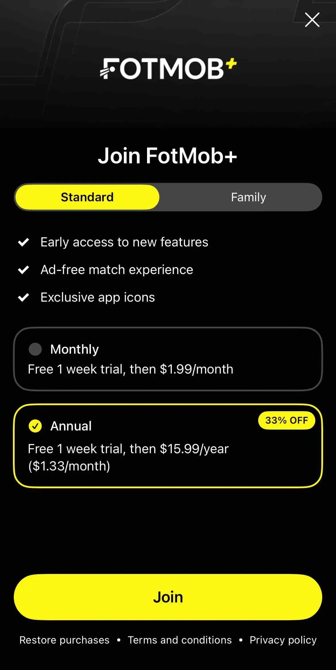 FotMob paywall screen