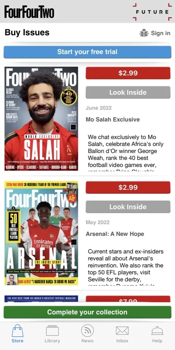 FourFourTwo Magazine paywall screen