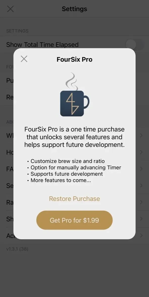 FourSix Coffee Timer paywall screen