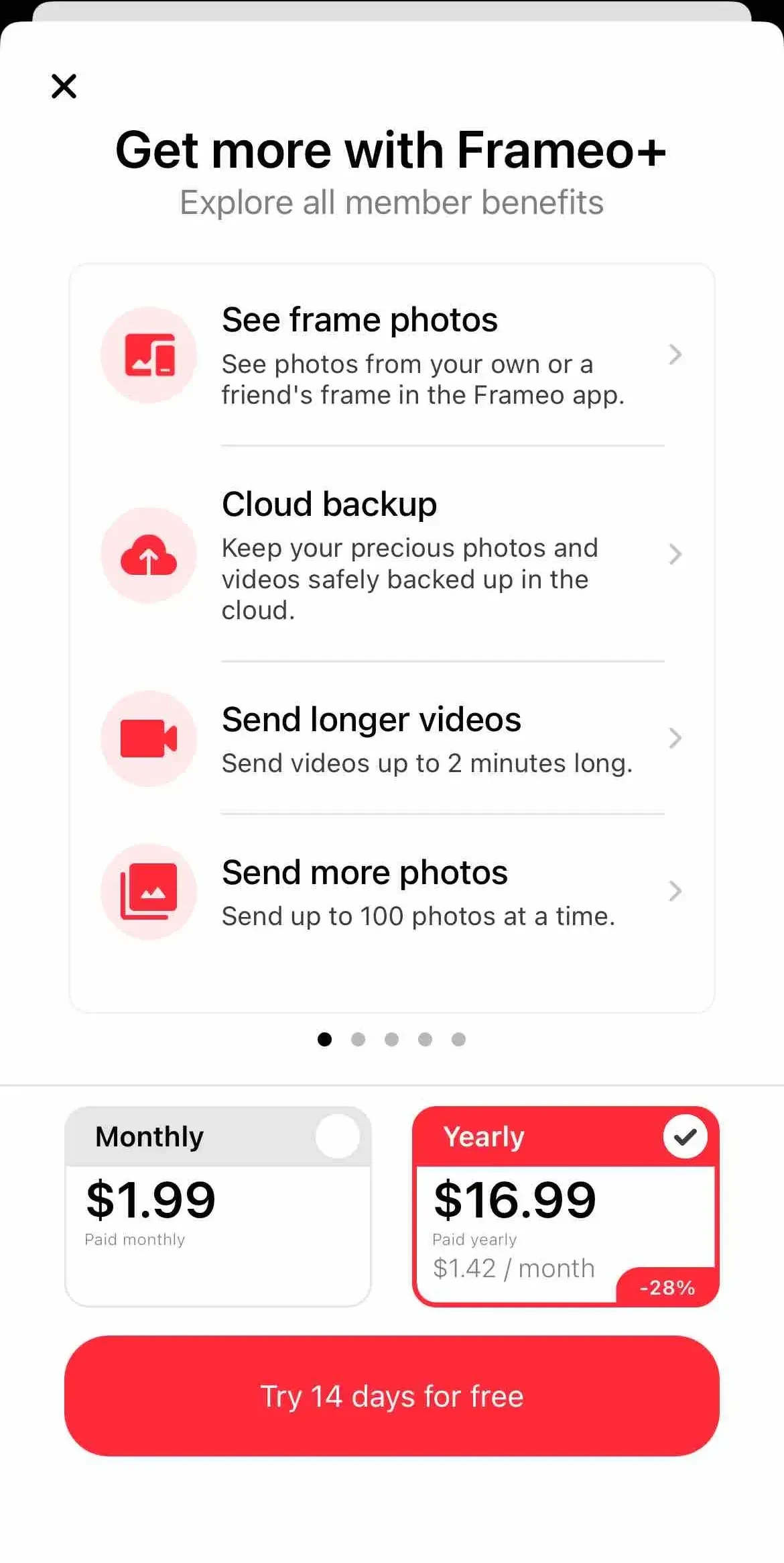 Frameo paywall screen