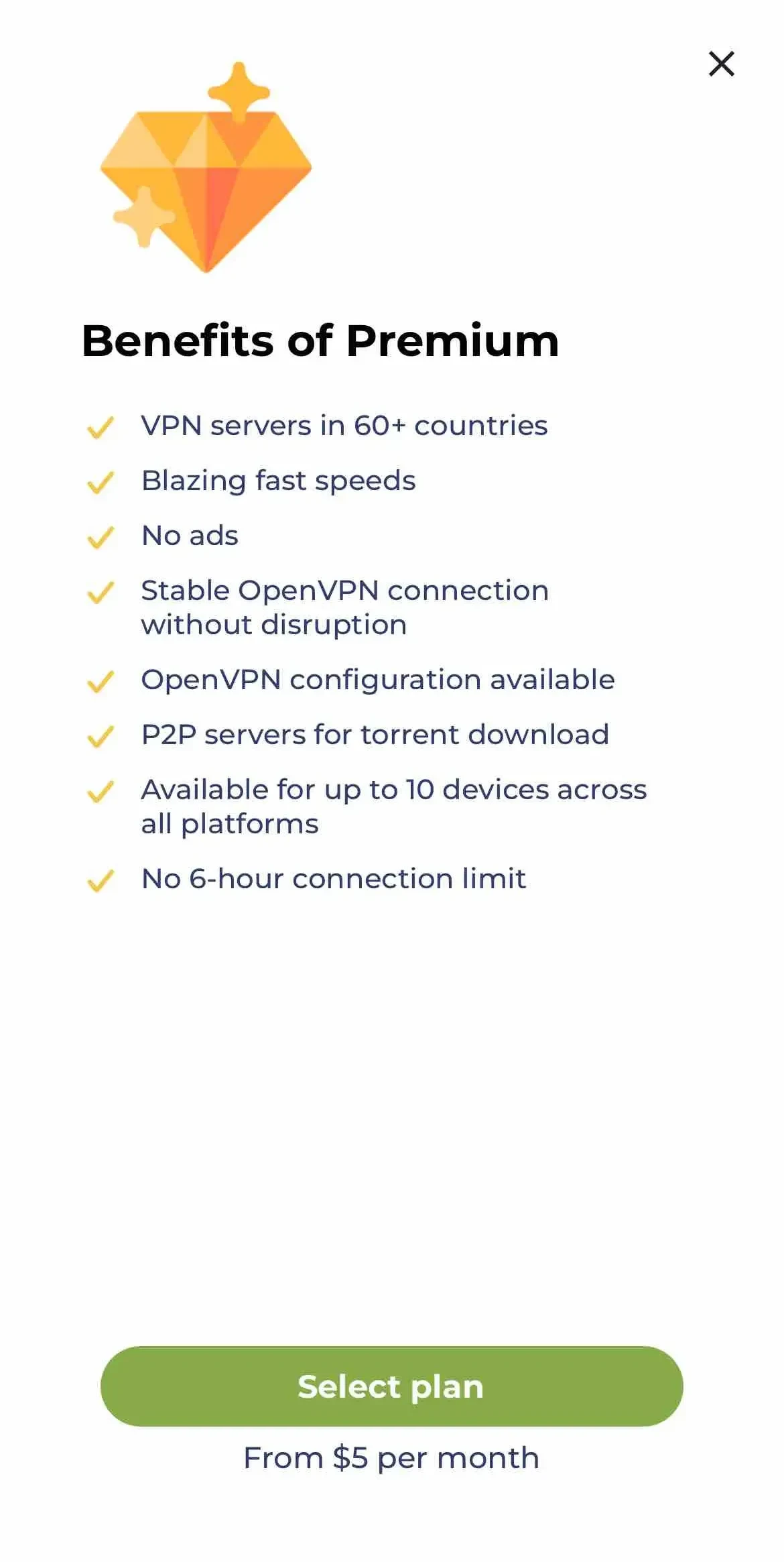 VPN paywall screen