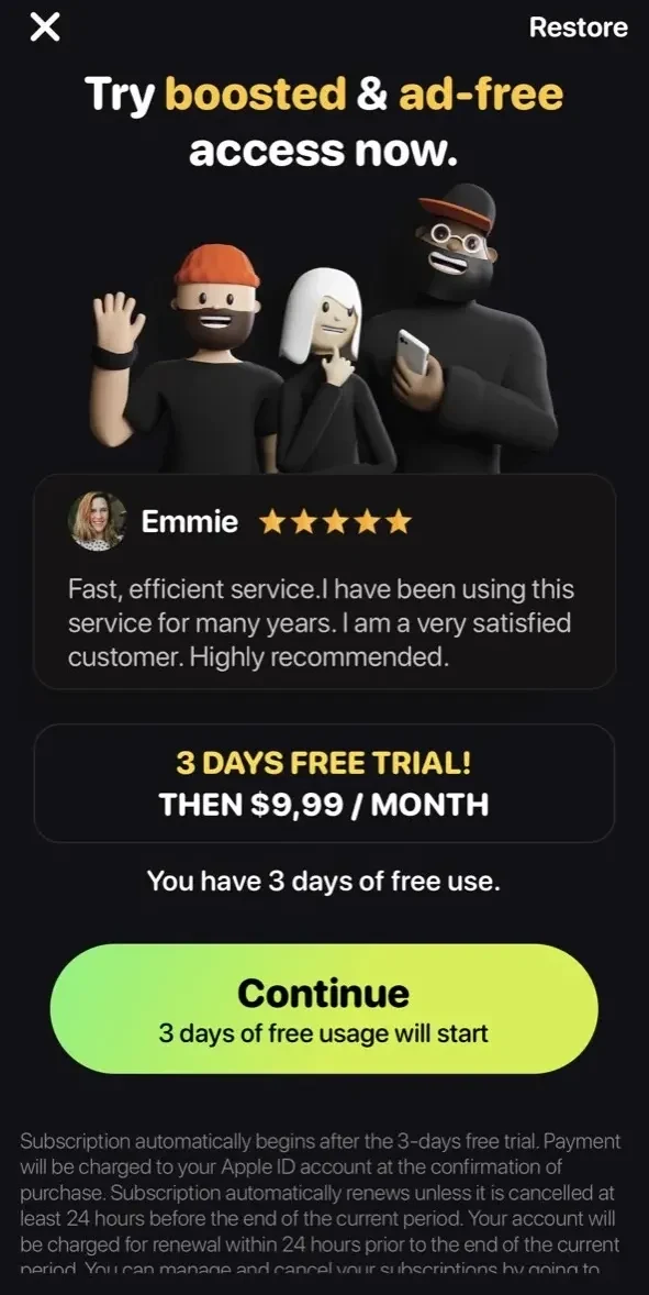 Free VPN paywall screen