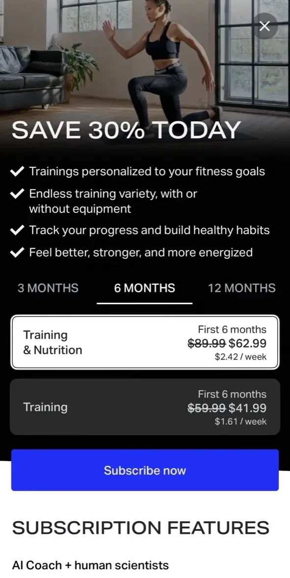 Freeletics paywall screen