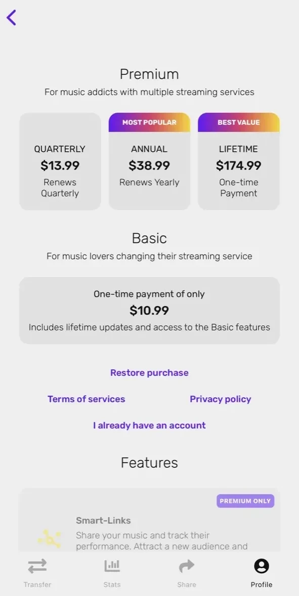 FreeYourMusic paywall screen