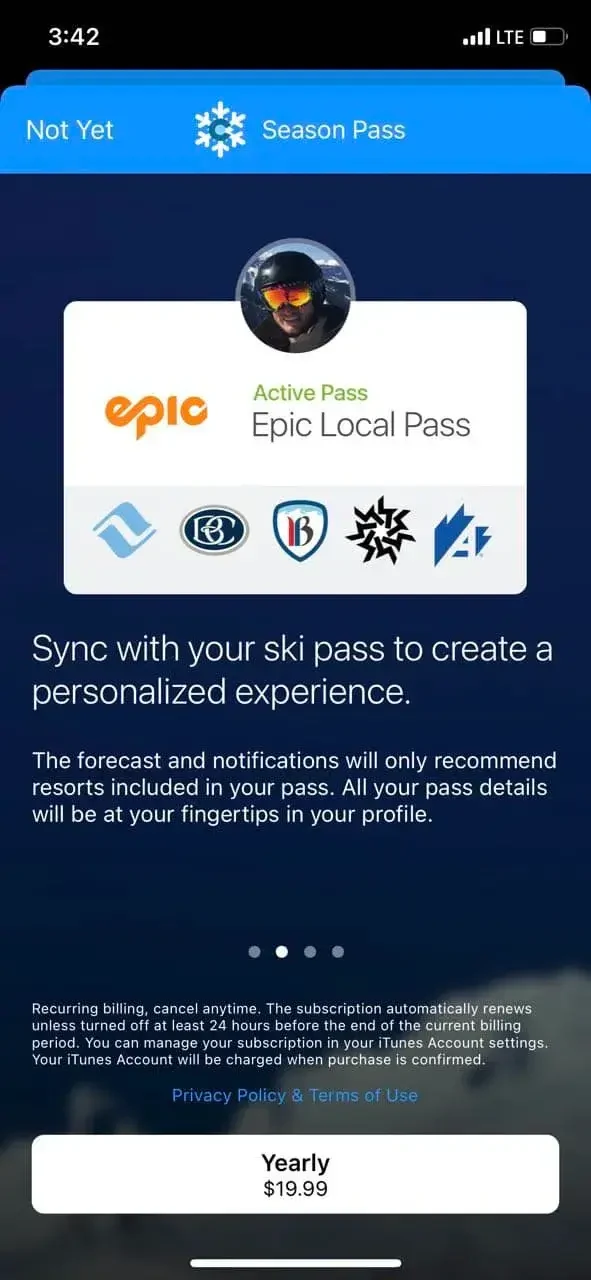 Fresh Snow Colorado paywall screen