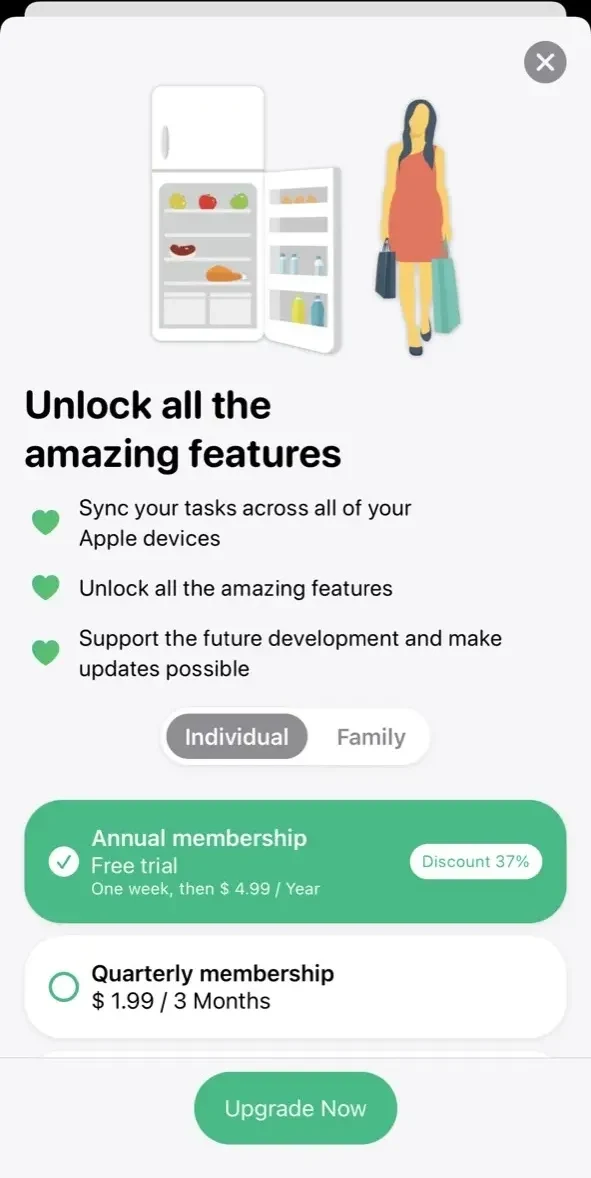 Freshy paywall screen