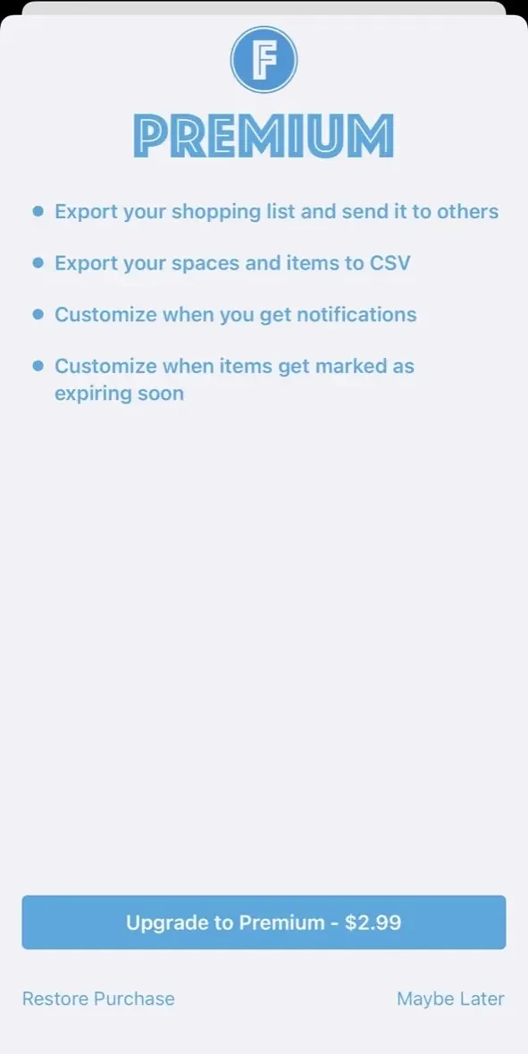 Fridgely paywall screen