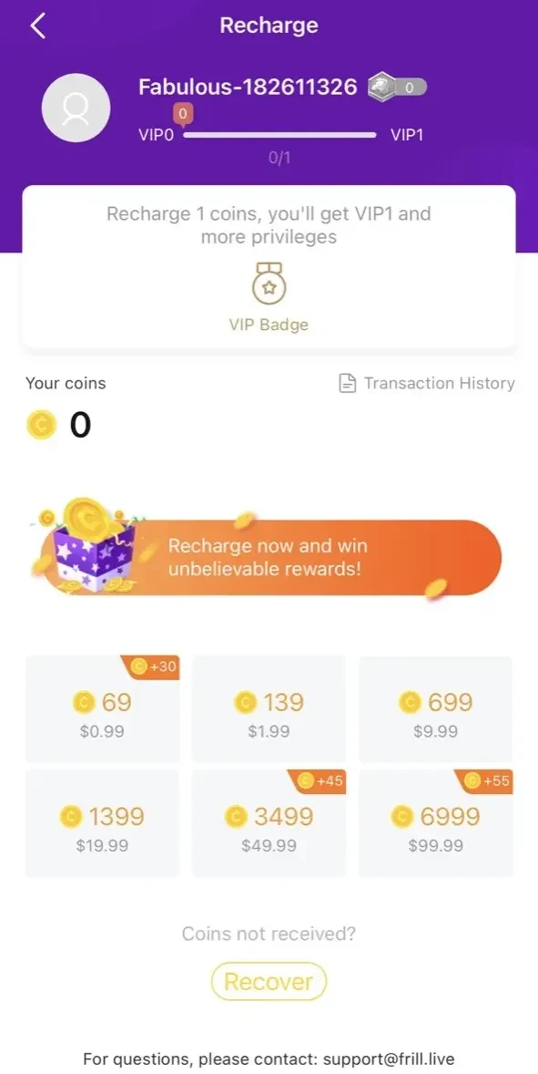 Frill Live paywall screen