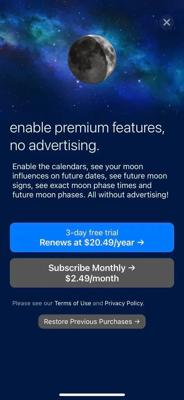 Full Moon Phase paywall screen