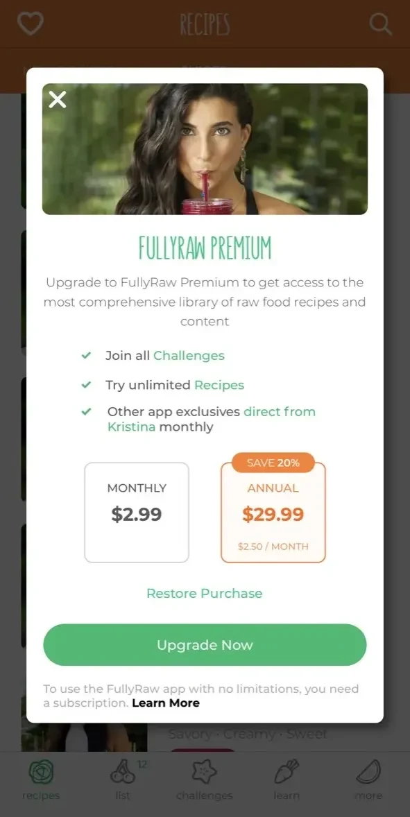FullyRaw paywall screen