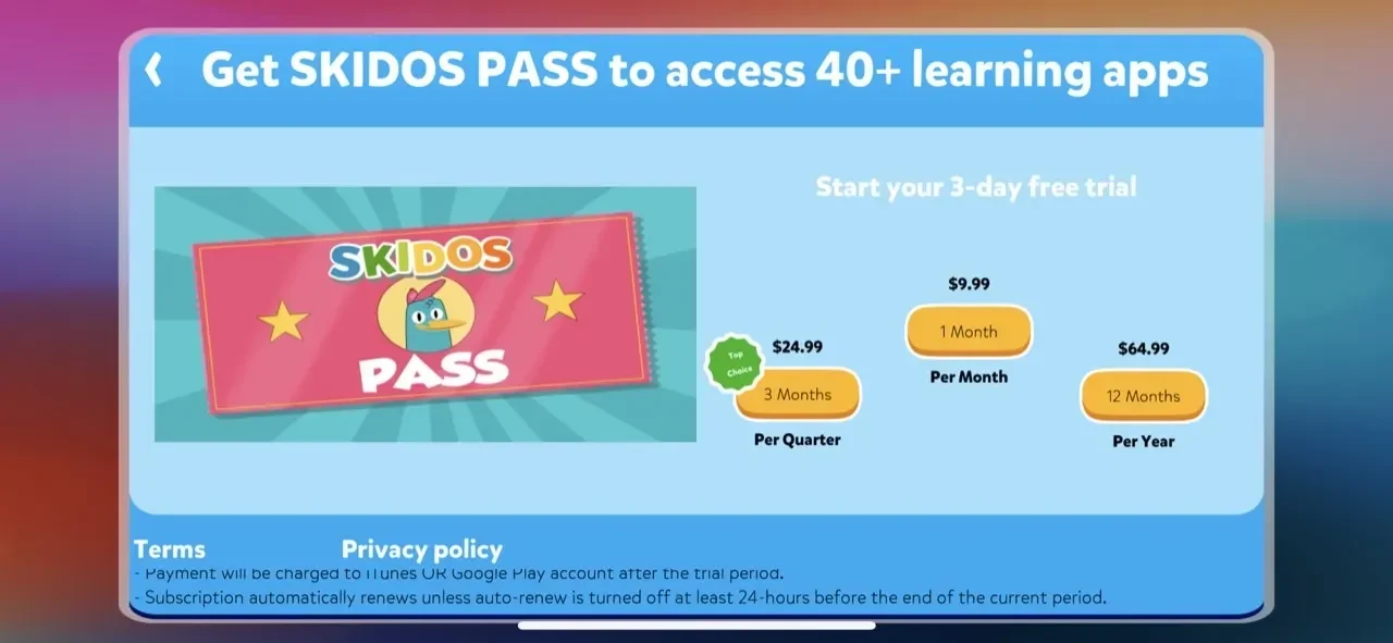 Skiing Games paywall screen