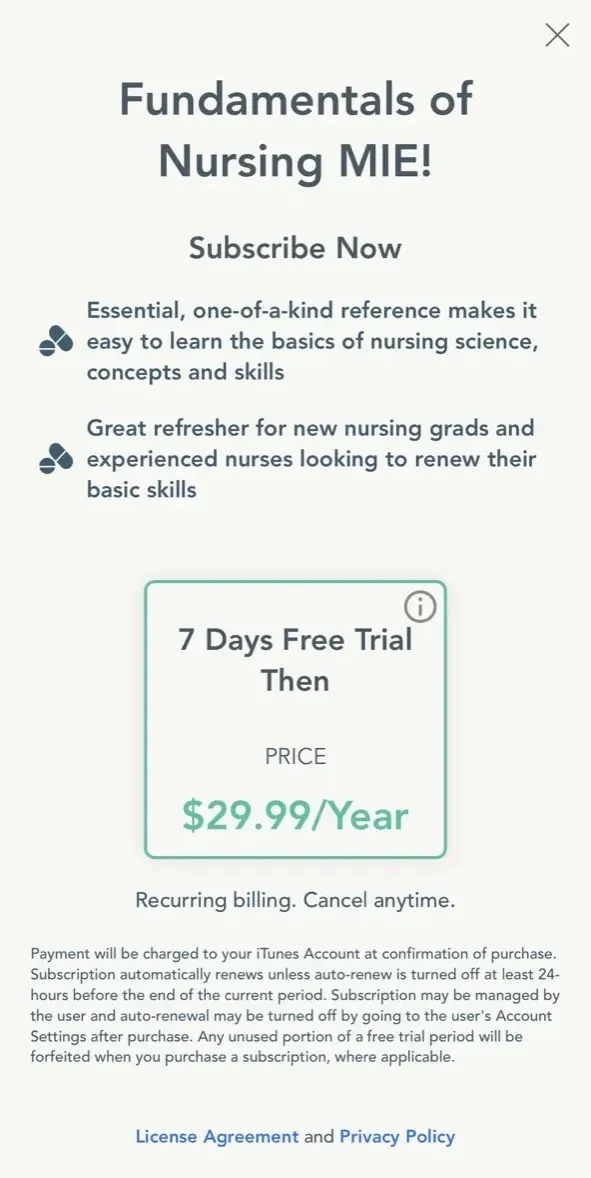 Fundamentals of Nursing MIE paywall screen
