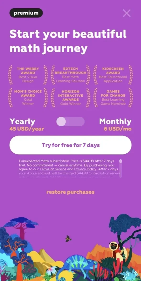 Funexpected Math paywall screen