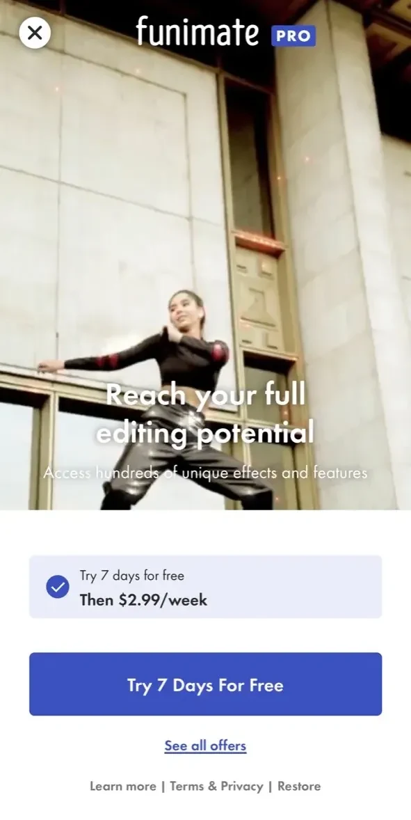 Funimate Video paywall screen