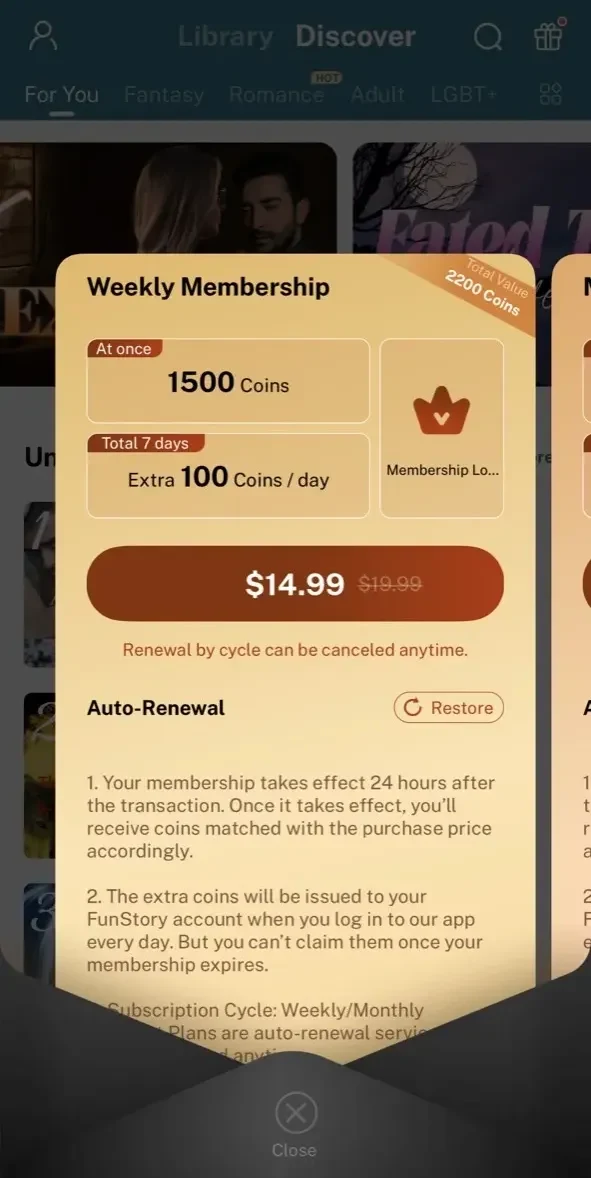 FunStory paywall screen