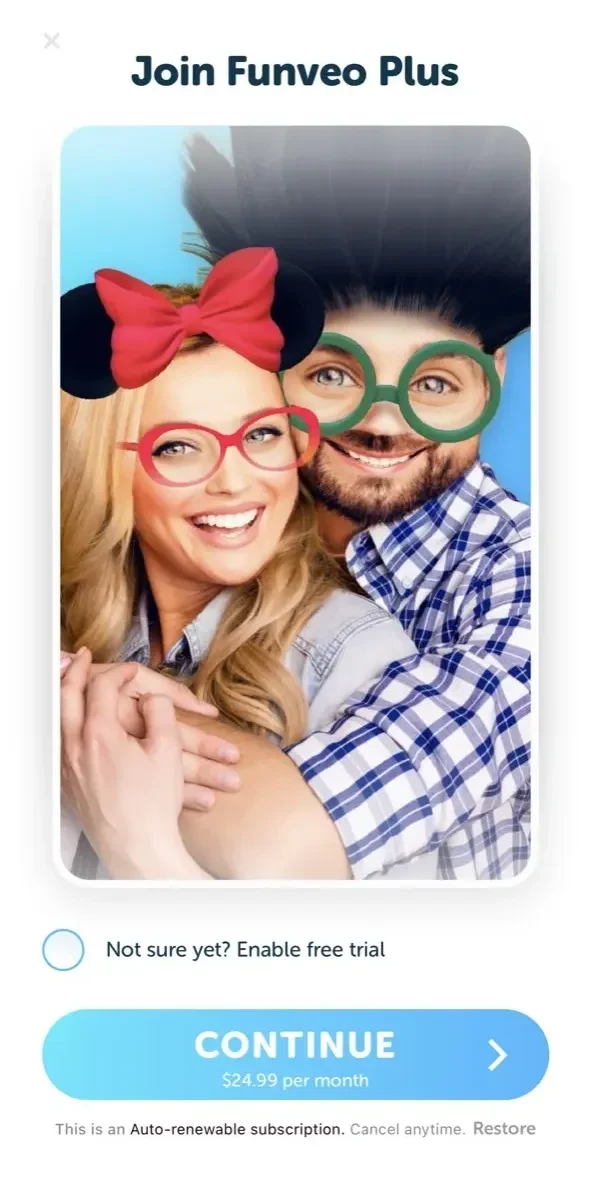 Funveo paywall screen