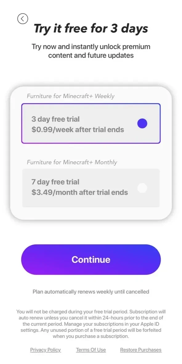 Furniture paywall screen