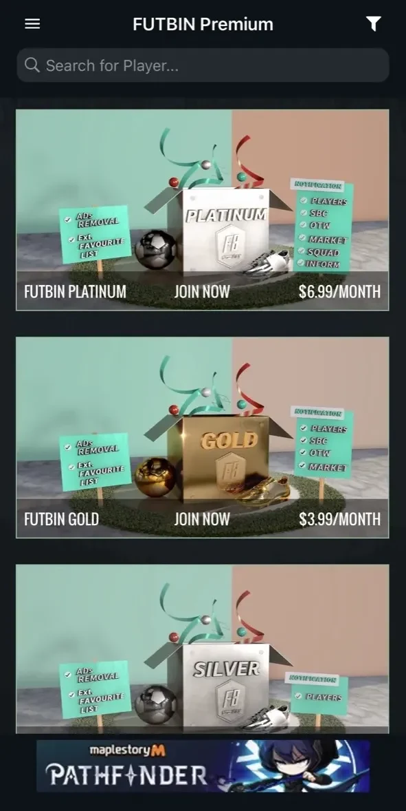 Futbin paywall screen