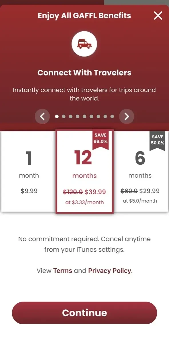 GAFFL paywall screen