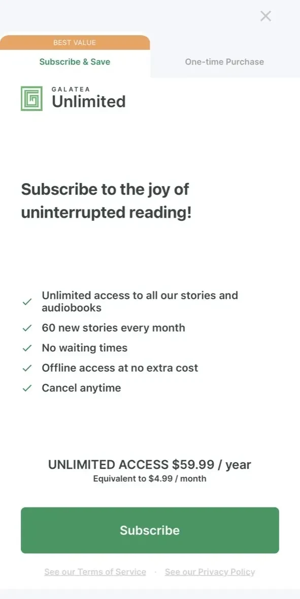GALATEA paywall screen