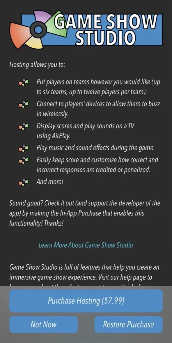 Game Show Studio paywall screen