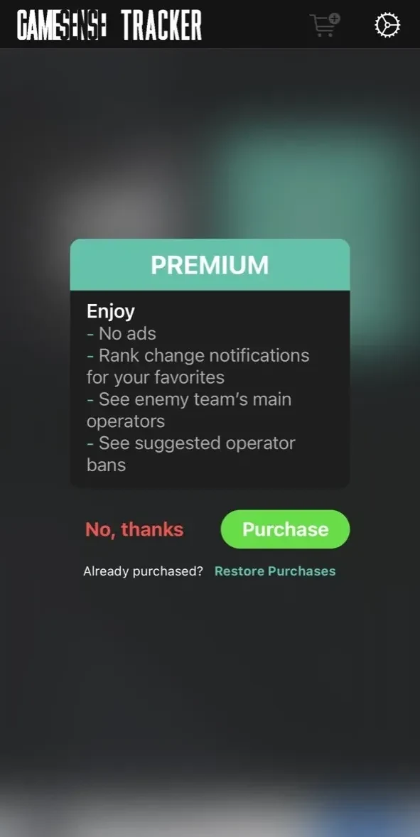 GameSense Tracker paywall screen