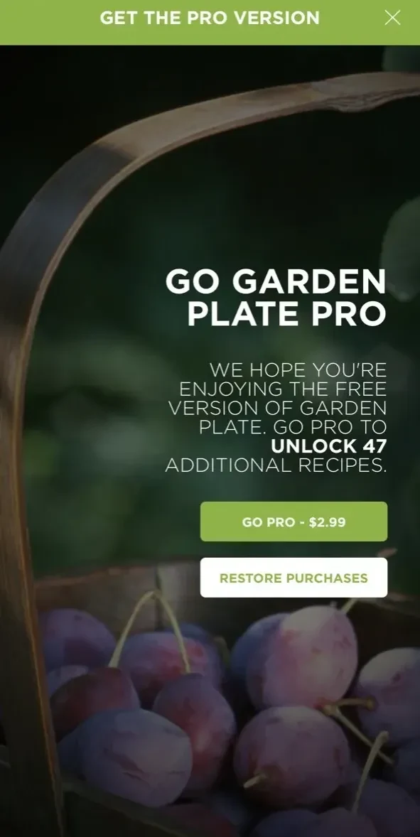 Garden Plate paywall screen
