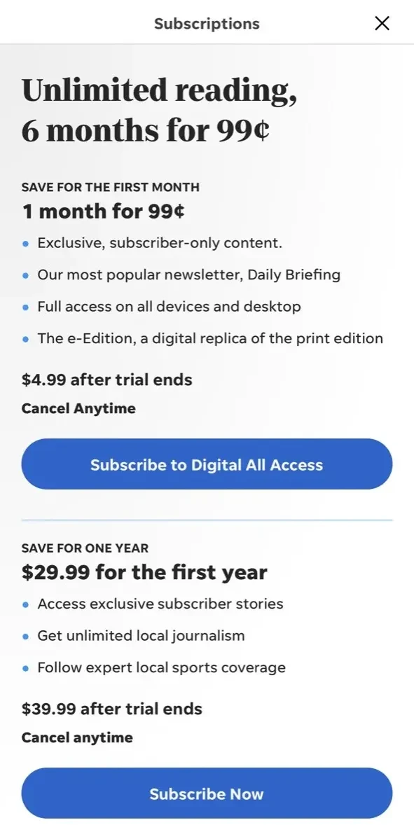 Gatorsports paywall screen