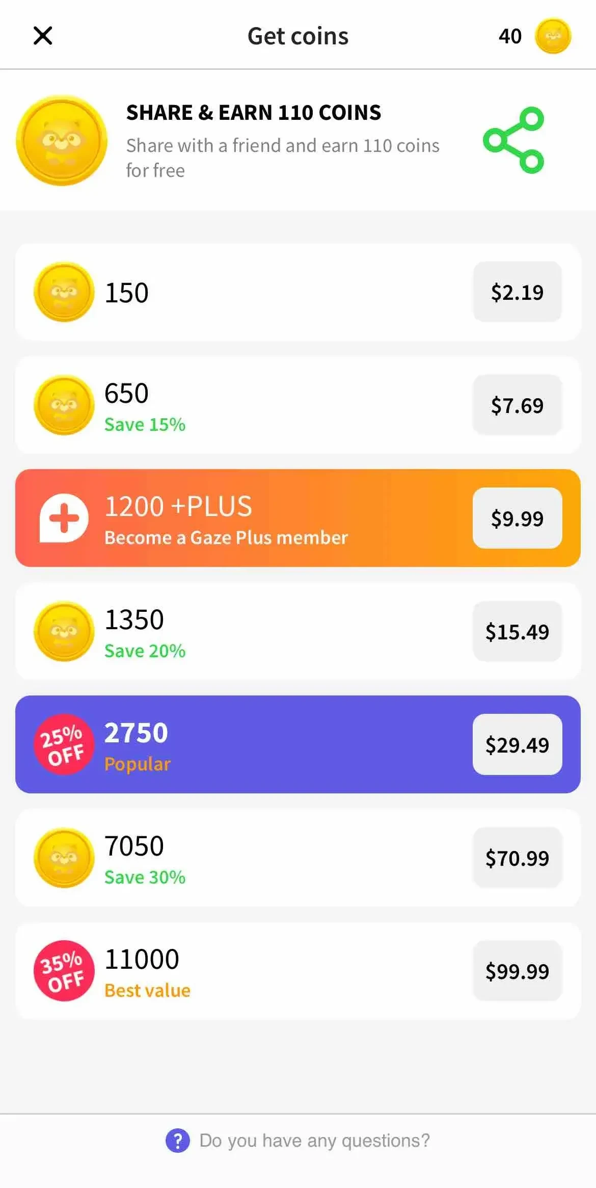 Gaze paywall screen
