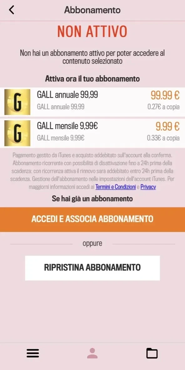 Gazzetta Reader paywall screen