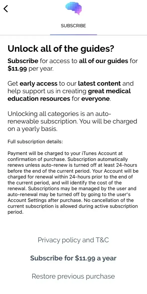 Geeky Medics paywall screen