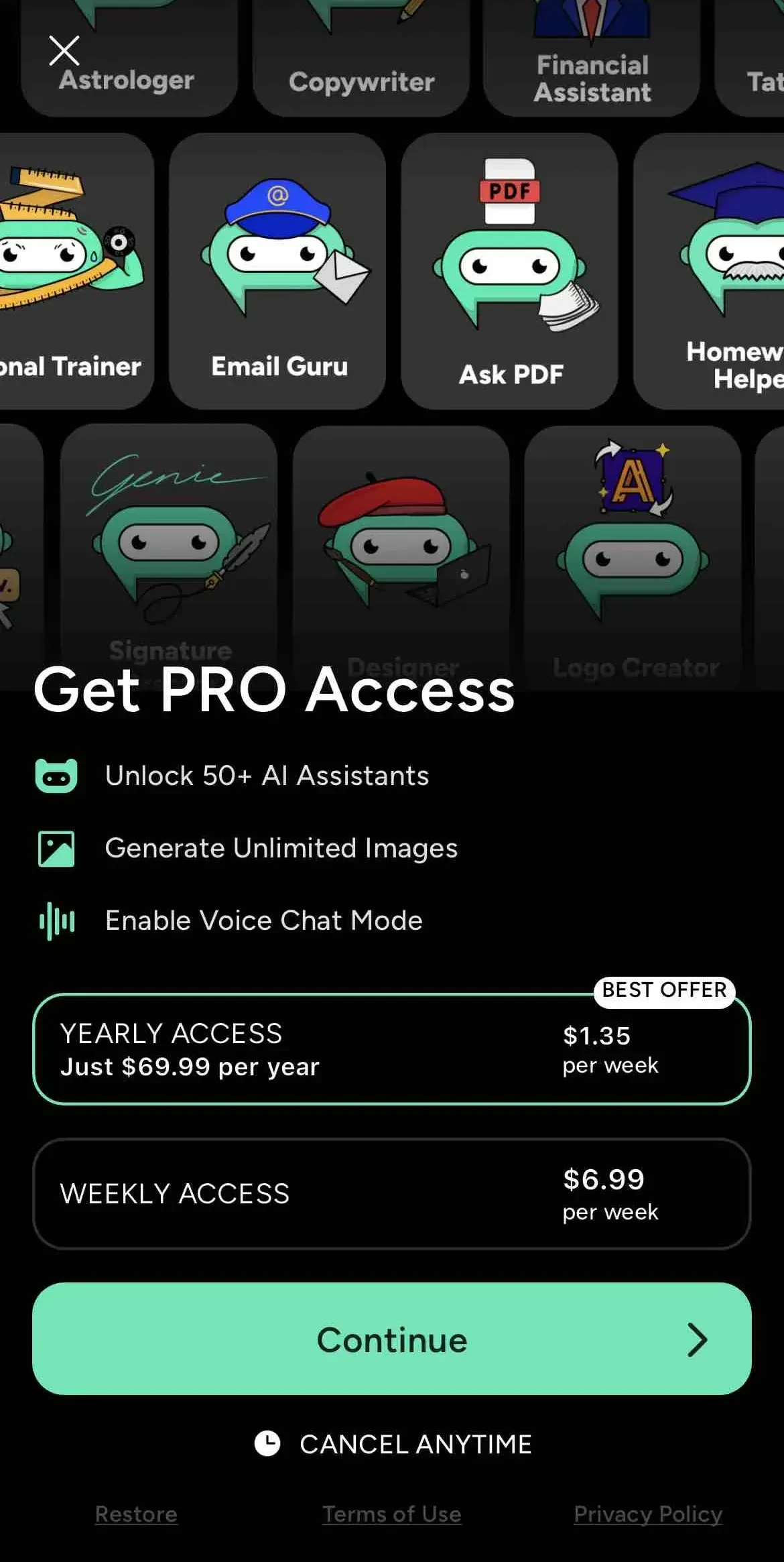 Genie paywall screen