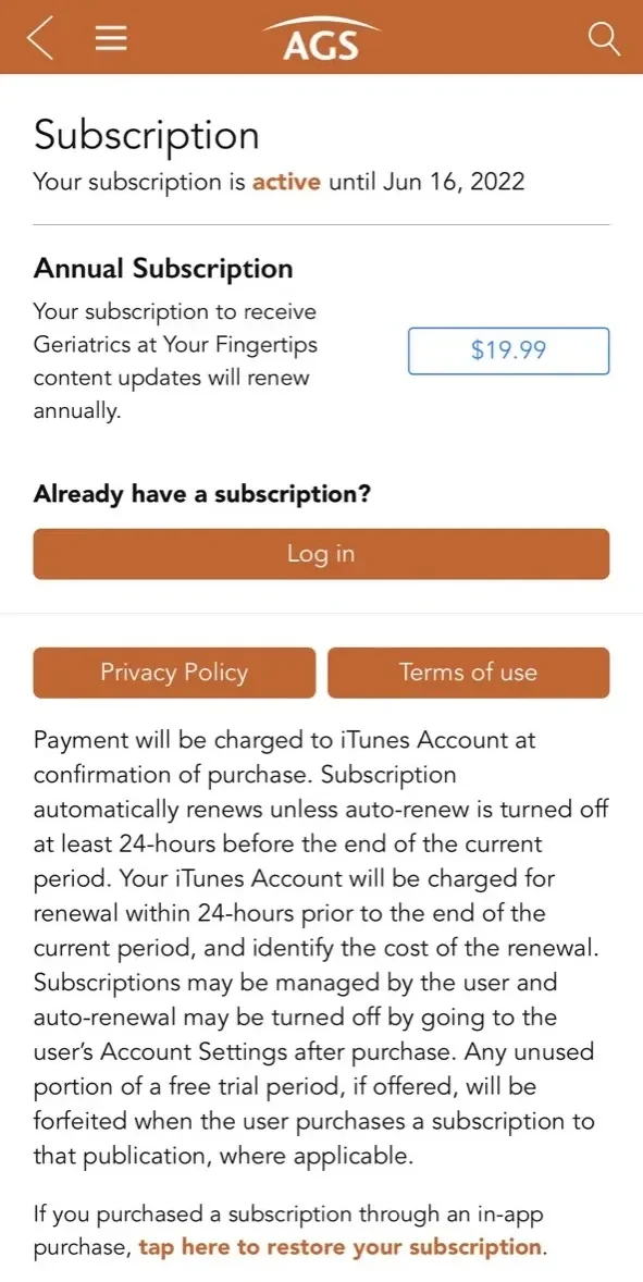 Geriatrics At Your Fingertips paywall screen