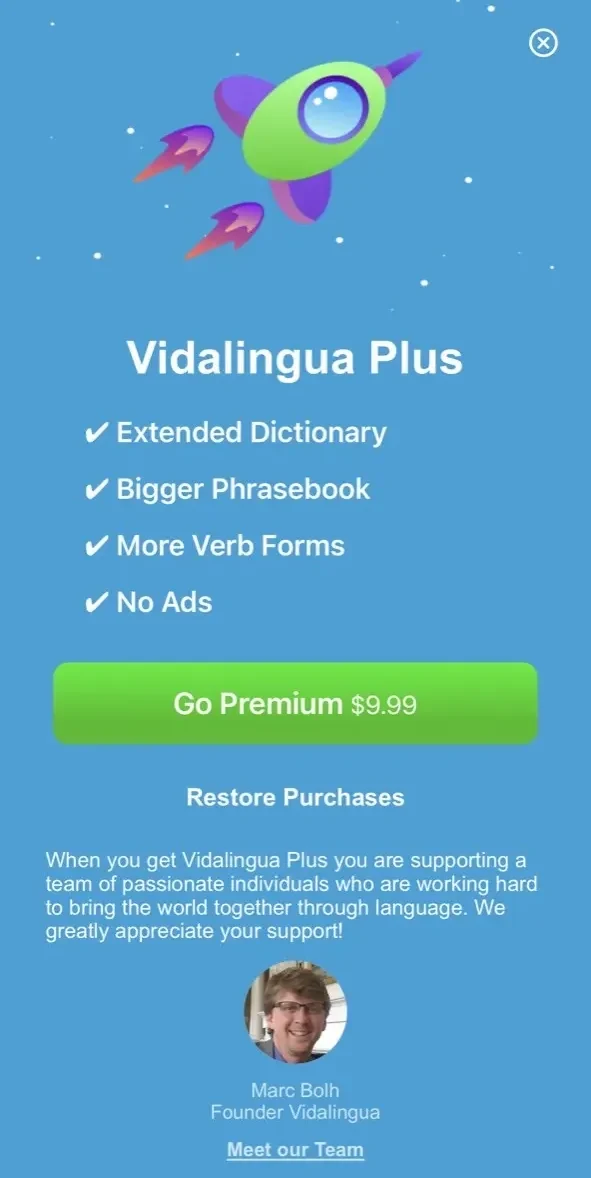 German Dictionary paywall screen